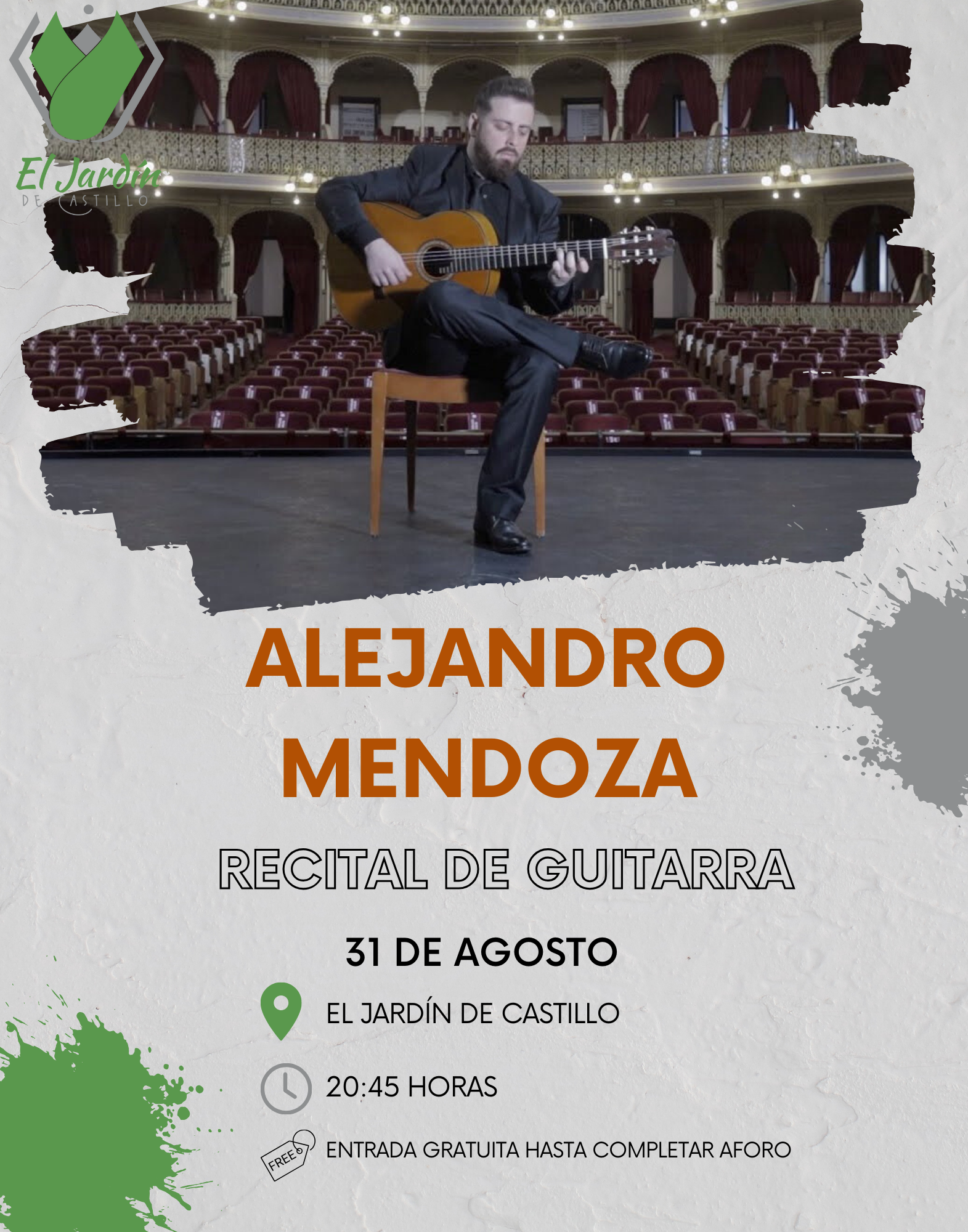 Alejandro Mendoza, concierto de guitarra en El Jardín de Castillo